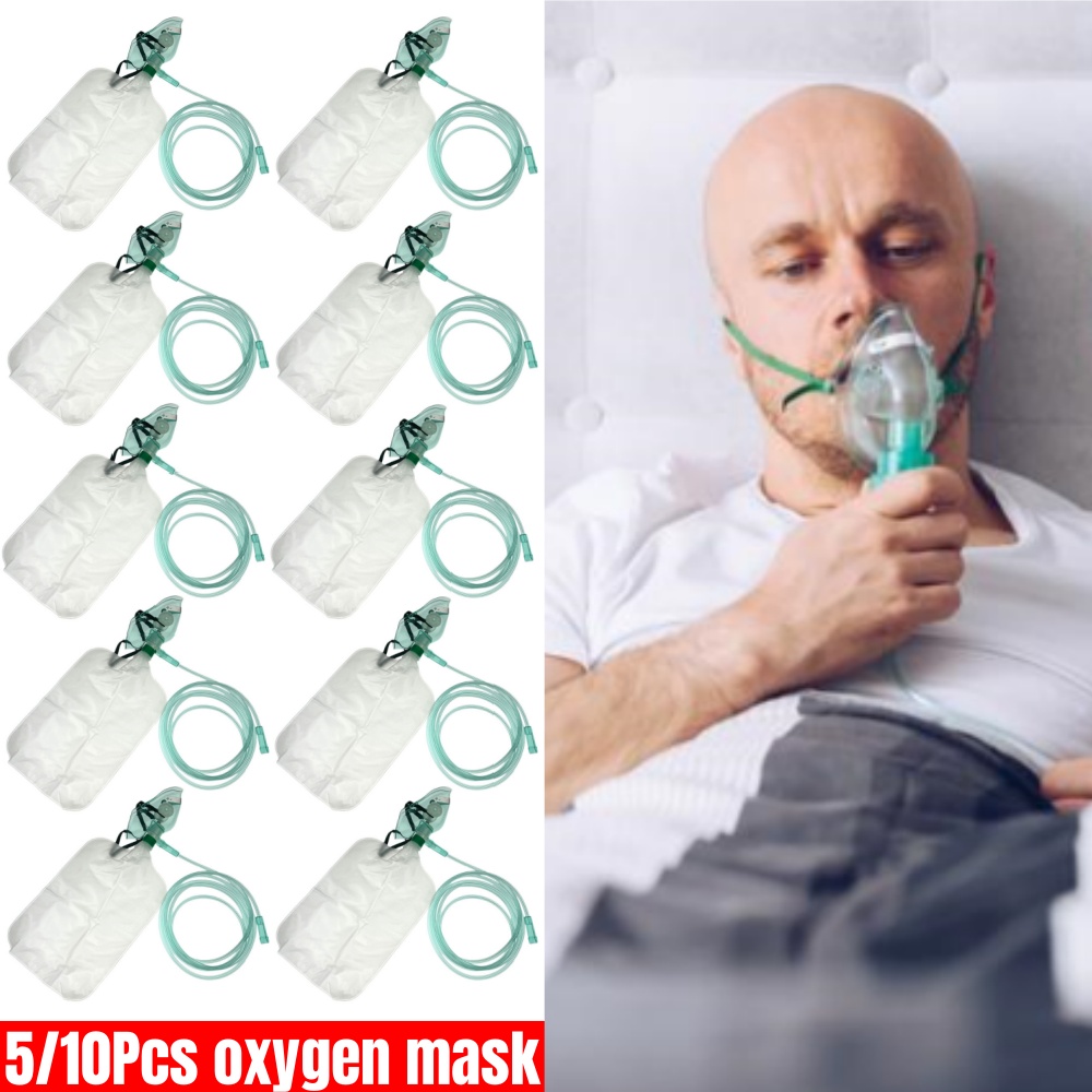 Oxygen Mask Non-Rebreather - 5–10 Stück Einweg-Sauerstoffmaske für Erwachsene mit